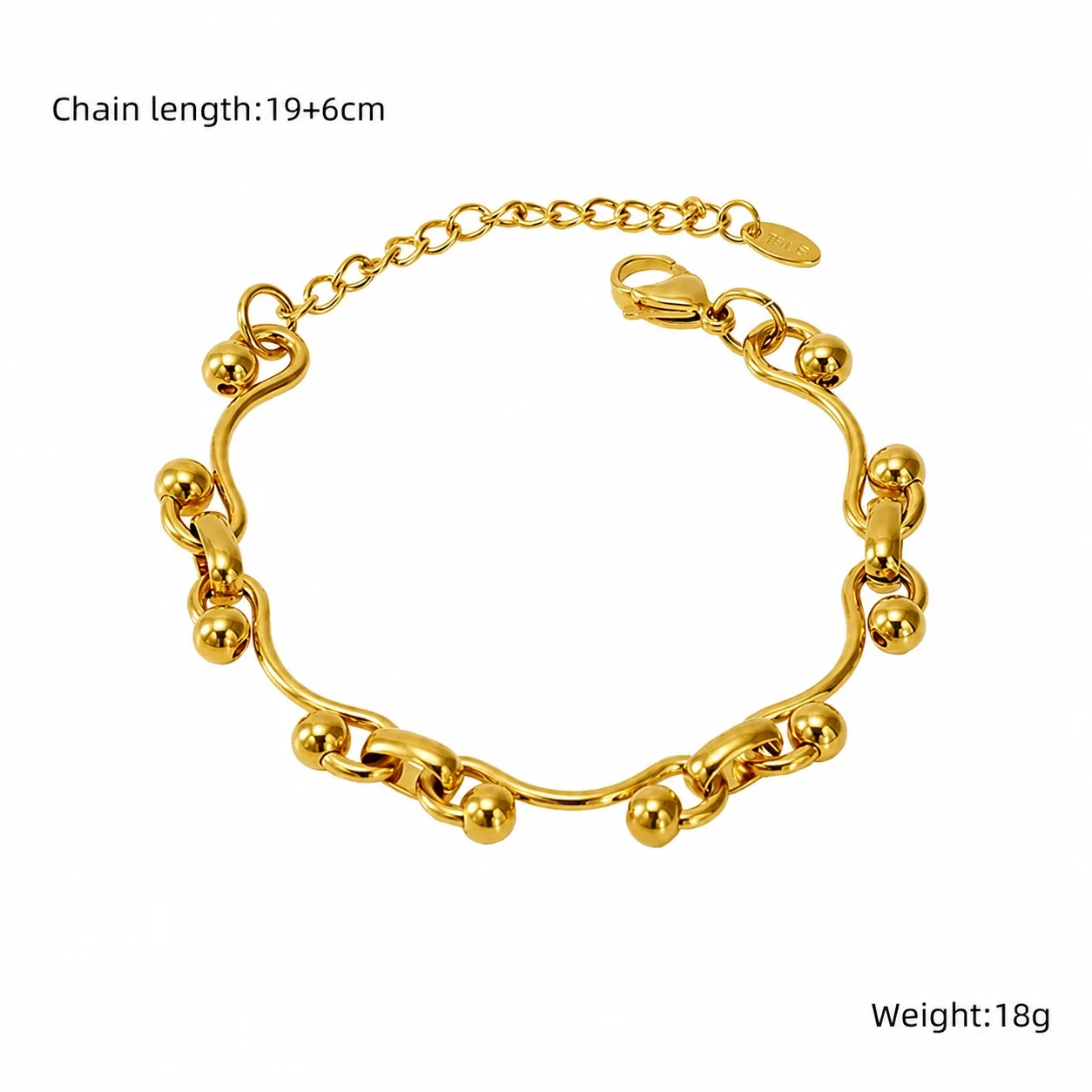 Bold Gold-Plated Stainless Steel Paperclip Link Bracelet - Gold Wavy Bead Link