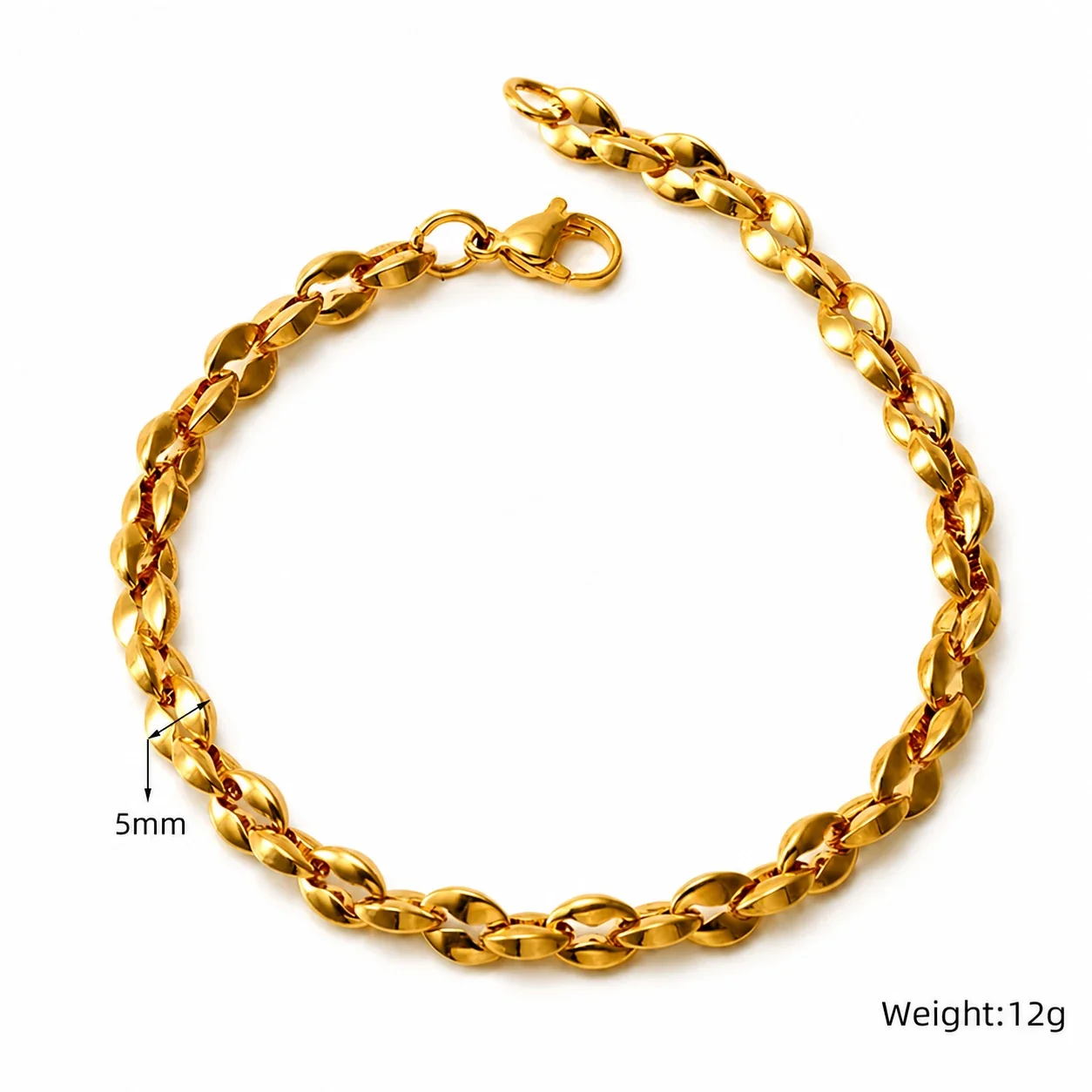 Bold Gold-Plated Stainless Steel Paperclip Link Bracelet - Gold Ribbed Paperclip Link