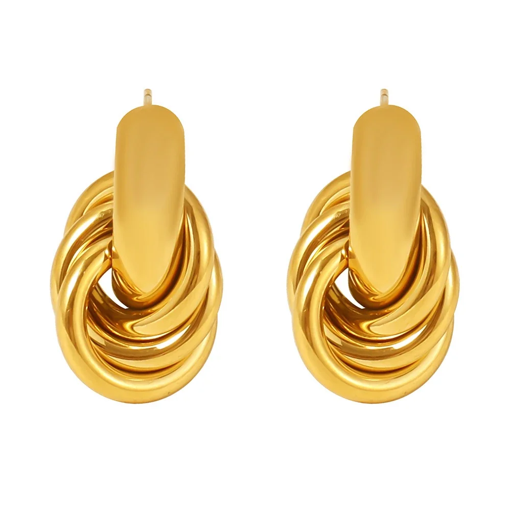 Sculptural Stainless Steel Knotted Oval Stud Earrings