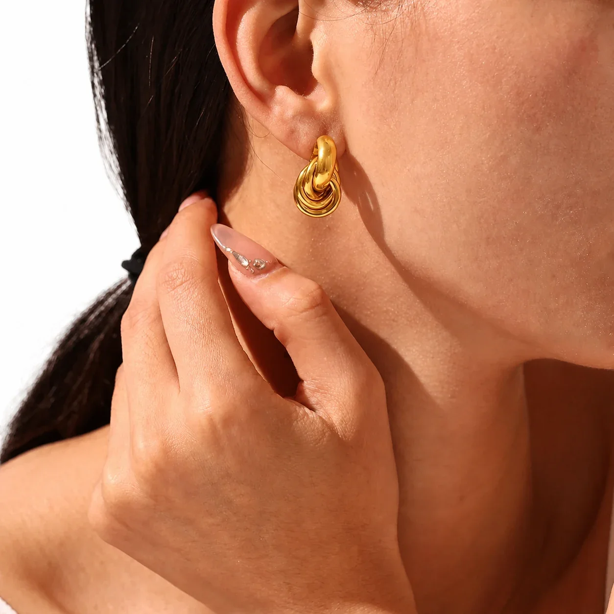 Sculptural Stainless Steel Knotted Oval Stud Earrings