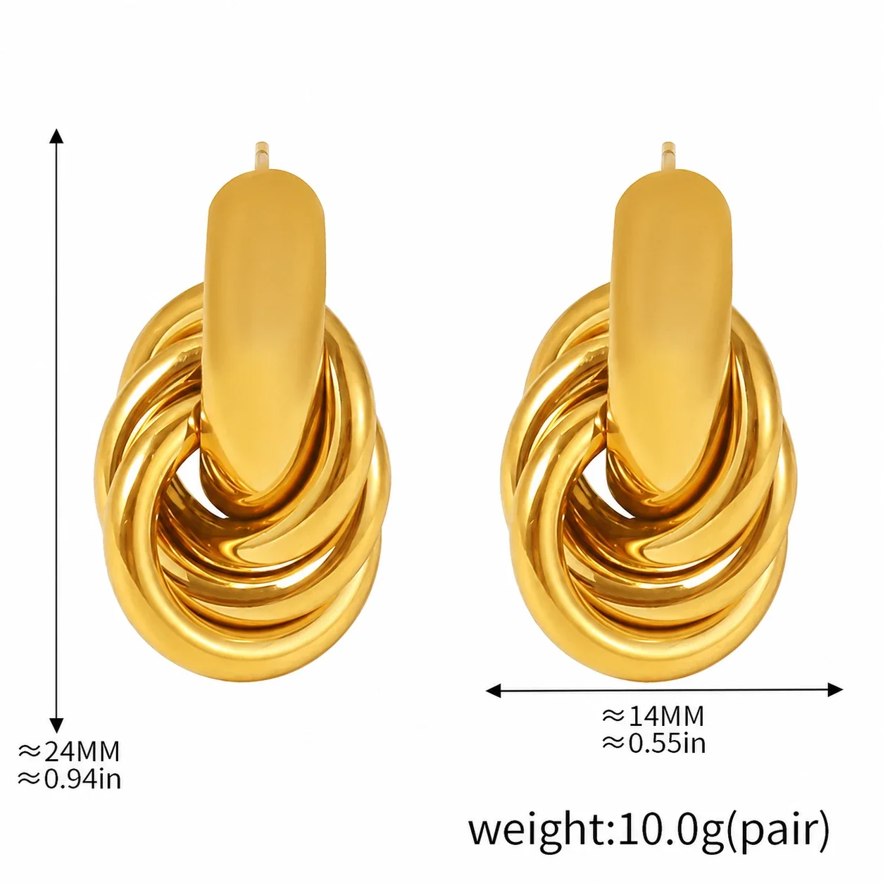 Sculptural Stainless Steel Knotted Oval Stud Earrings - Gold