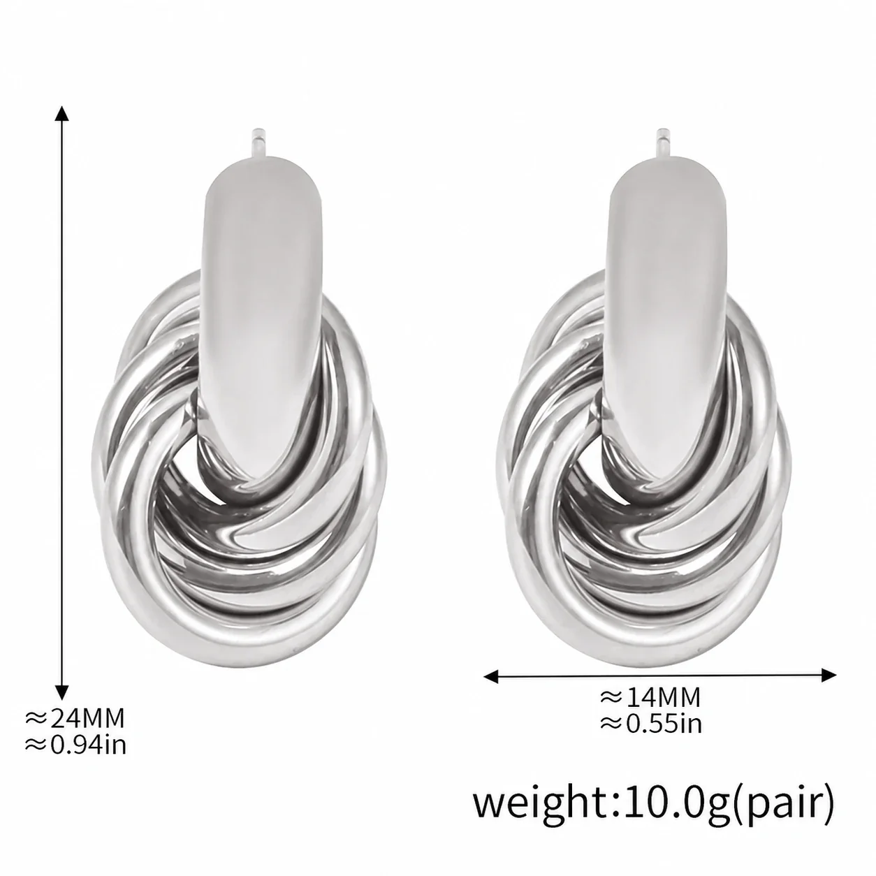 Sculptural Stainless Steel Knotted Oval Stud Earrings - Silver