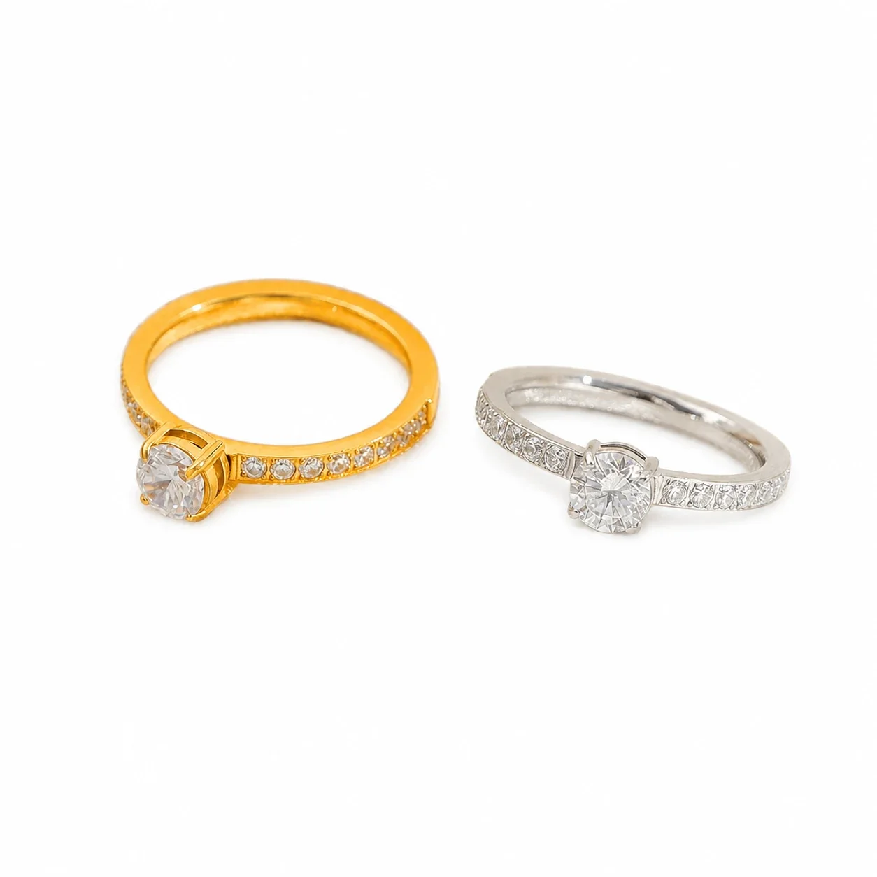 Radiant Stainless Steel Four-Prong Pavé Cubic Zirconia Ring