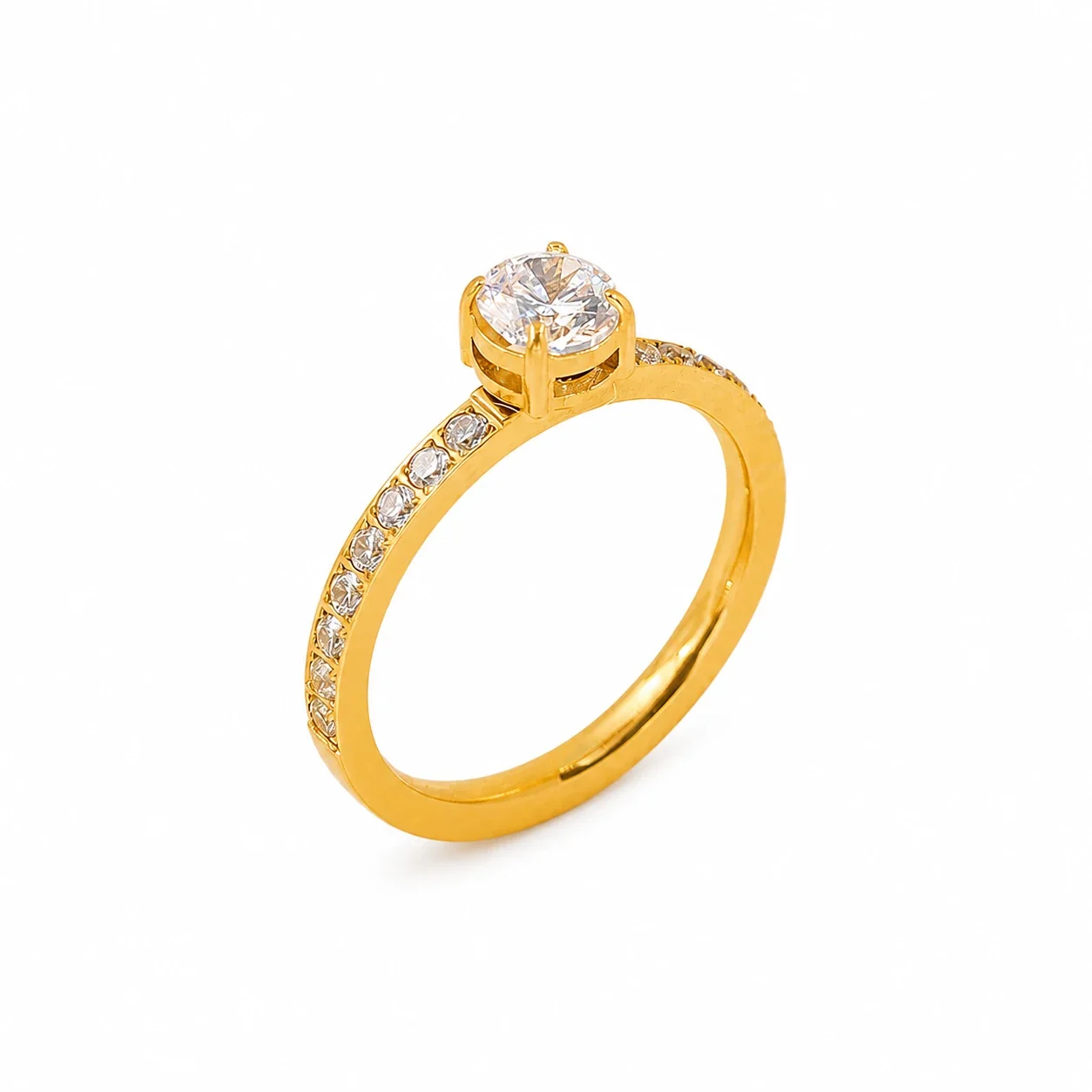 Radiant Stainless Steel Four-Prong Pavé Cubic Zirconia Ring