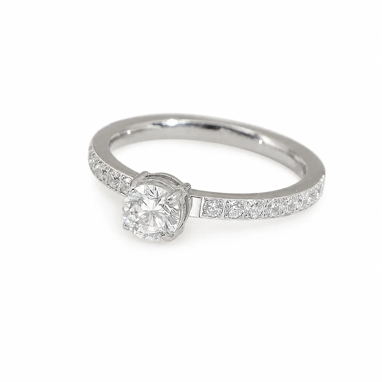 Radiant Stainless Steel Four-Prong Pavé Cubic Zirconia Ring - Silver