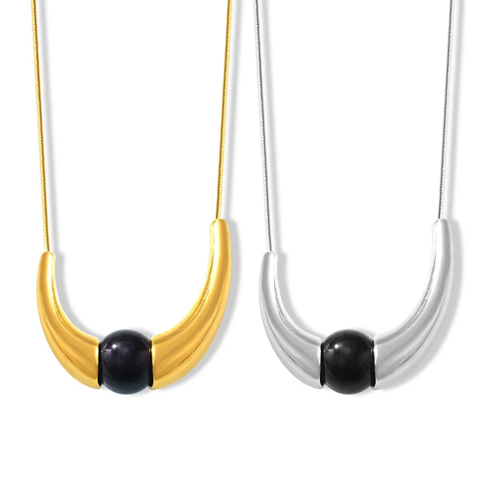 Sculptural 316 Stainless Steel Onyx Arc Necklace