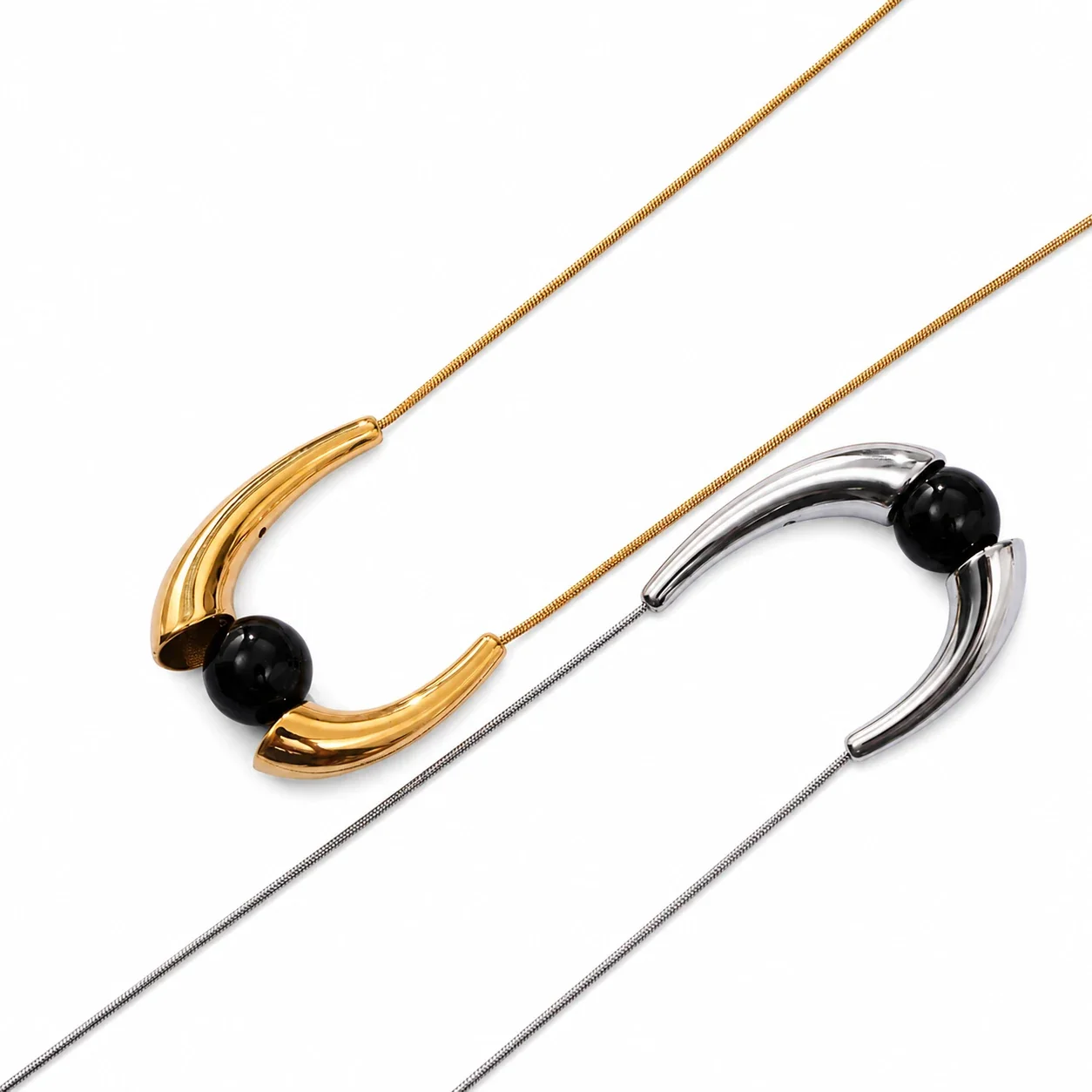 Sculptural 316 Stainless Steel Onyx Arc Necklace