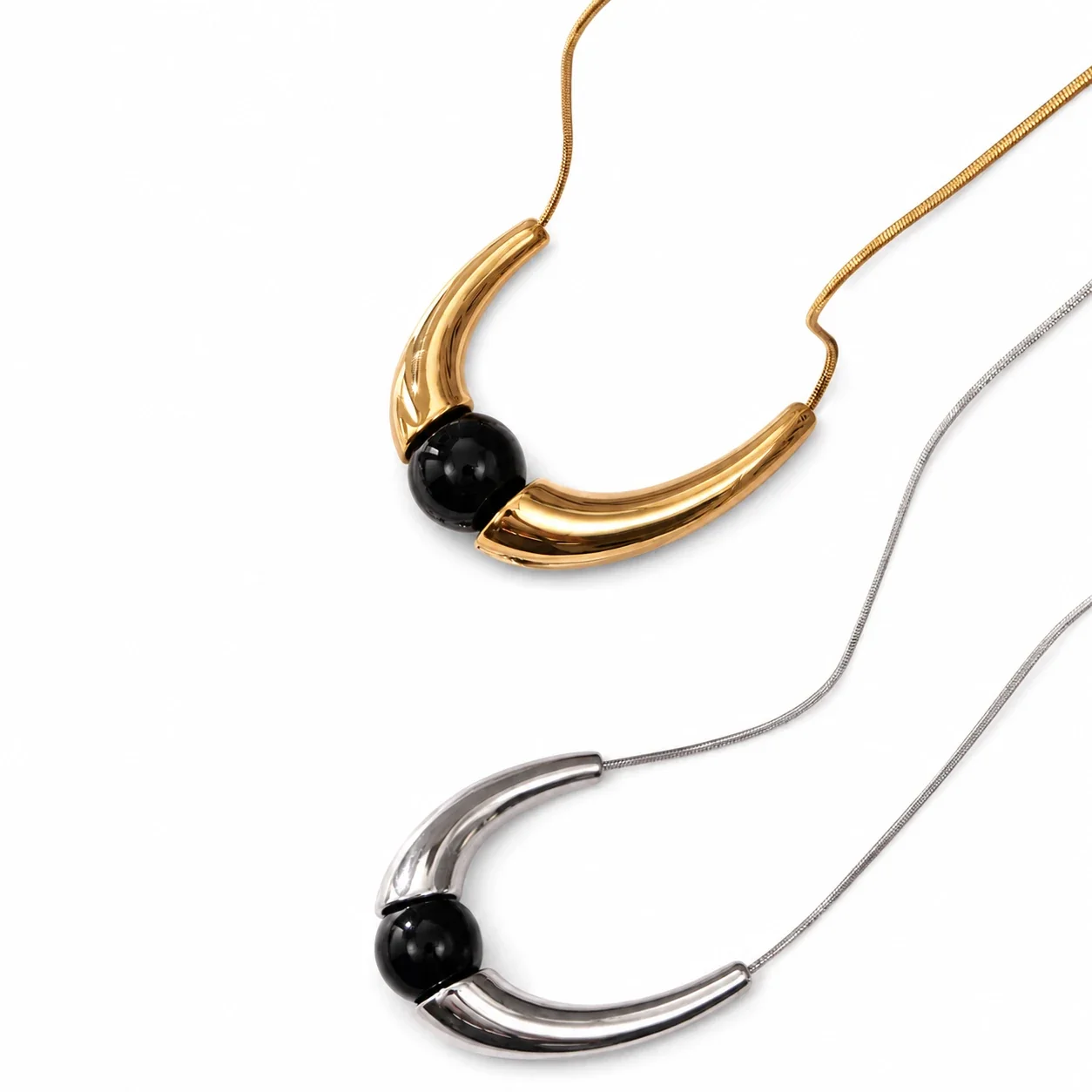 Sculptural 316 Stainless Steel Onyx Arc Necklace