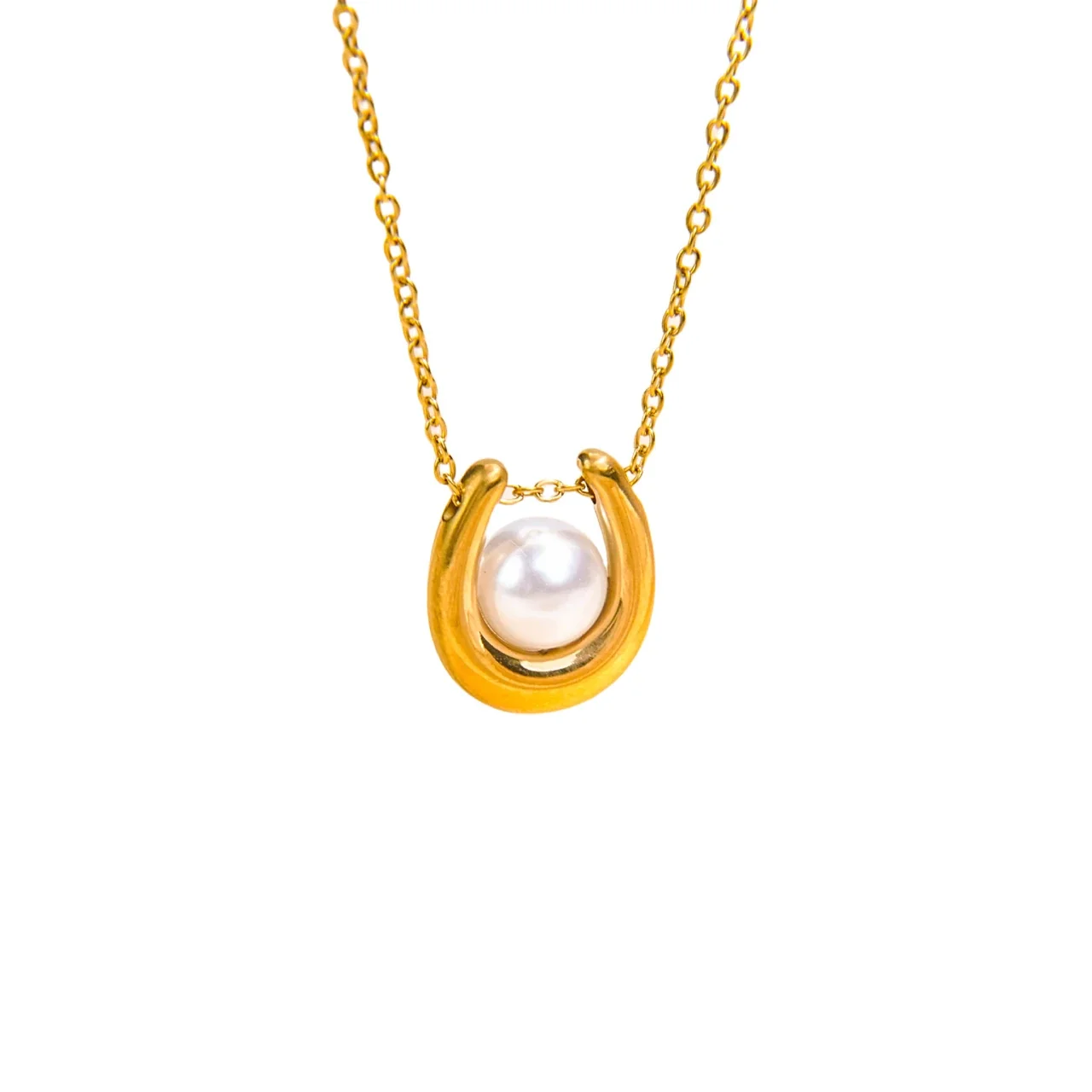 Sculptural 316 Stainless Steel Pearl Pendant Necklace