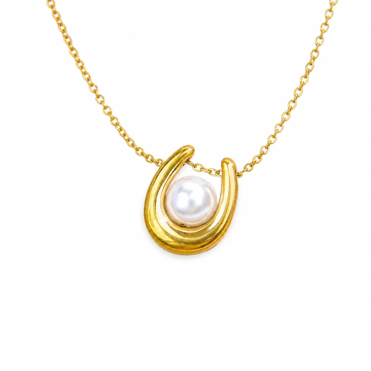 Sculptural 316 Stainless Steel Pearl Pendant Necklace