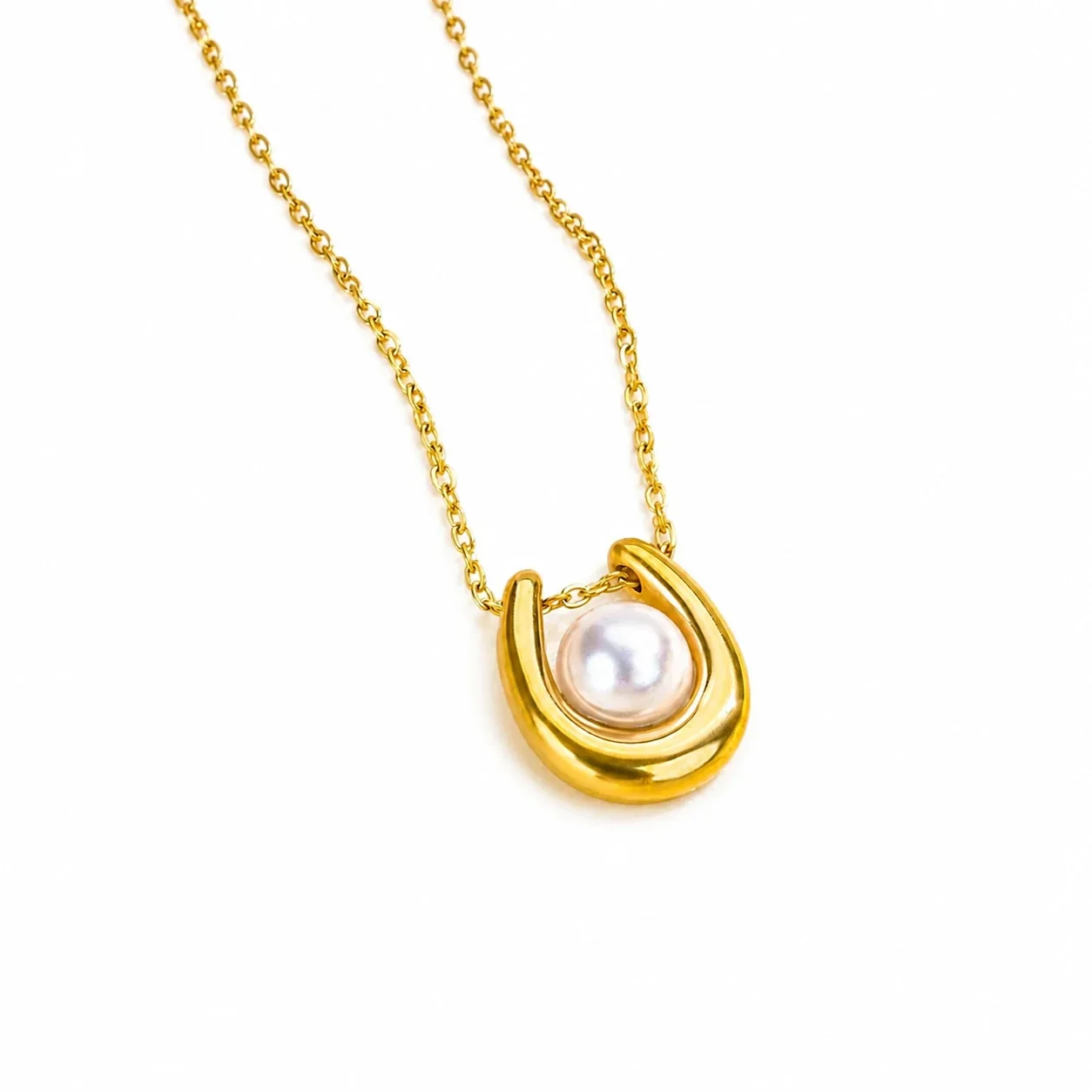 Sculptural 316 Stainless Steel Pearl Pendant Necklace
