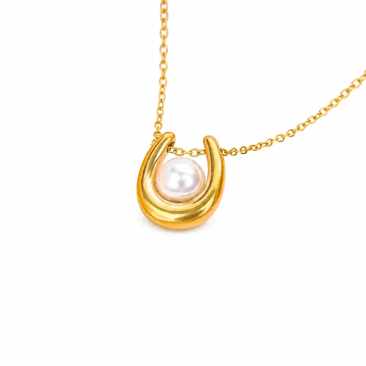 Sculptural 316 Stainless Steel Pearl Pendant Necklace