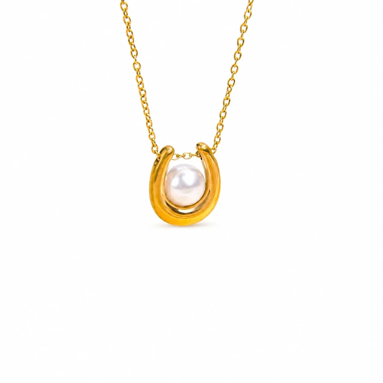 Sculptural 316 Stainless Steel Pearl Pendant Necklace