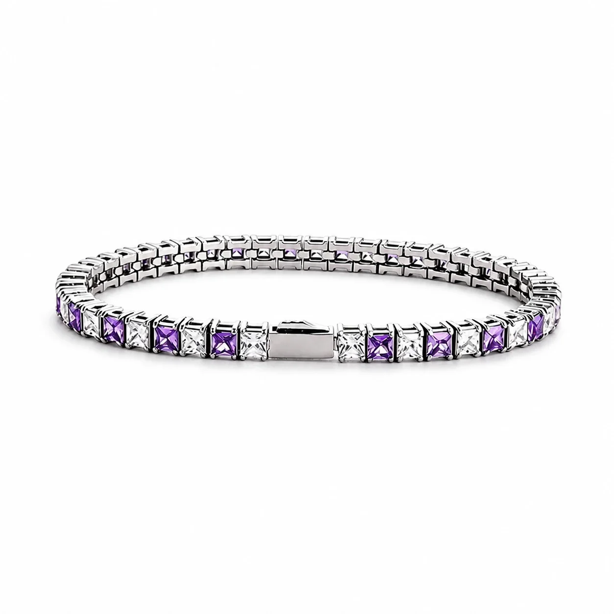 Graphic 316 Stainless Steel Square CZ Tennis Bracelet