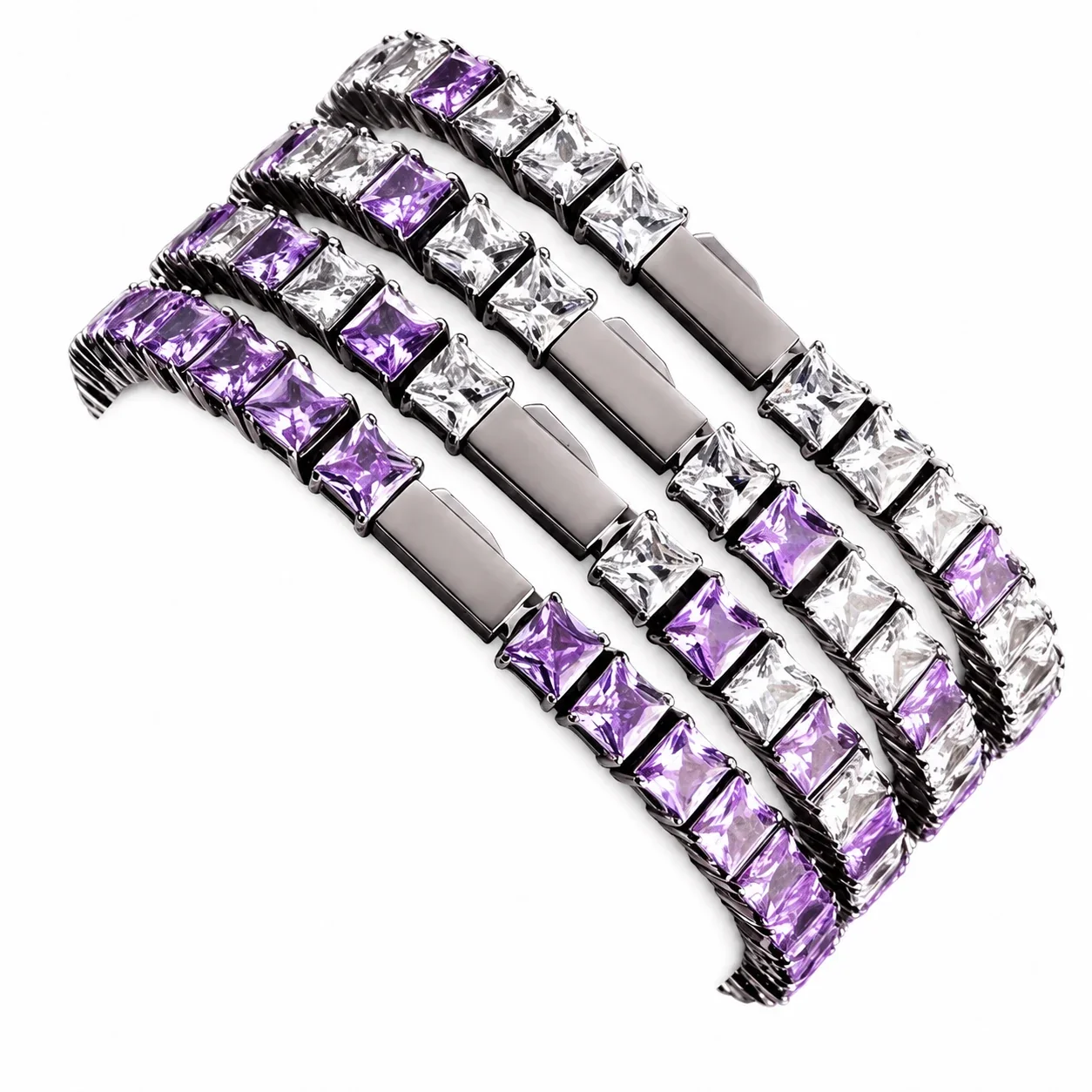Graphic 316 Stainless Steel Square CZ Tennis Bracelet