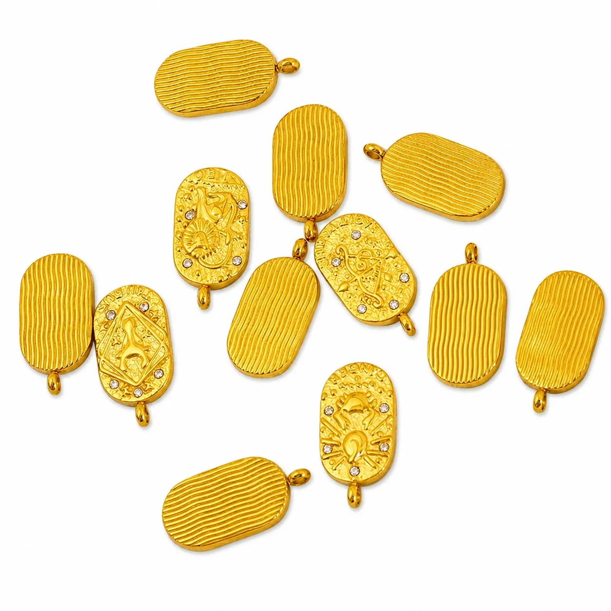 Celestial Stainless Steel Gold-Tone Oval Zodiac CZ Pendant