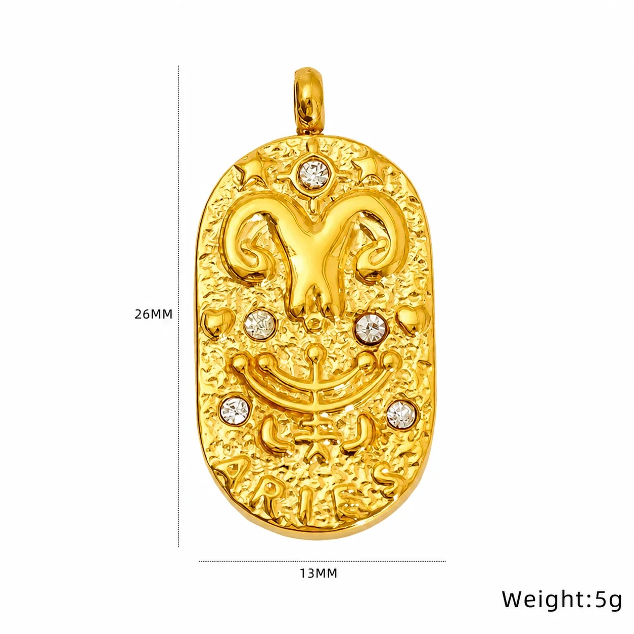 Celestial Stainless Steel Gold-Tone Oval Zodiac CZ Pendant - Gold Aries