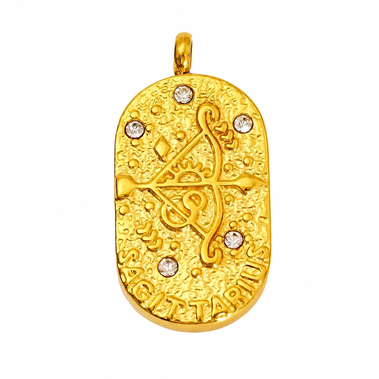 Celestial Stainless Steel Gold-Tone Oval Zodiac CZ Pendant - Gold Sagittarius