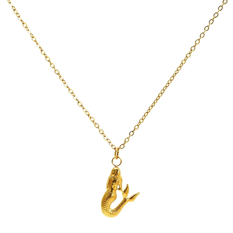 Sculptural Mermaid & Feather 316 Stainless Steel Necklace