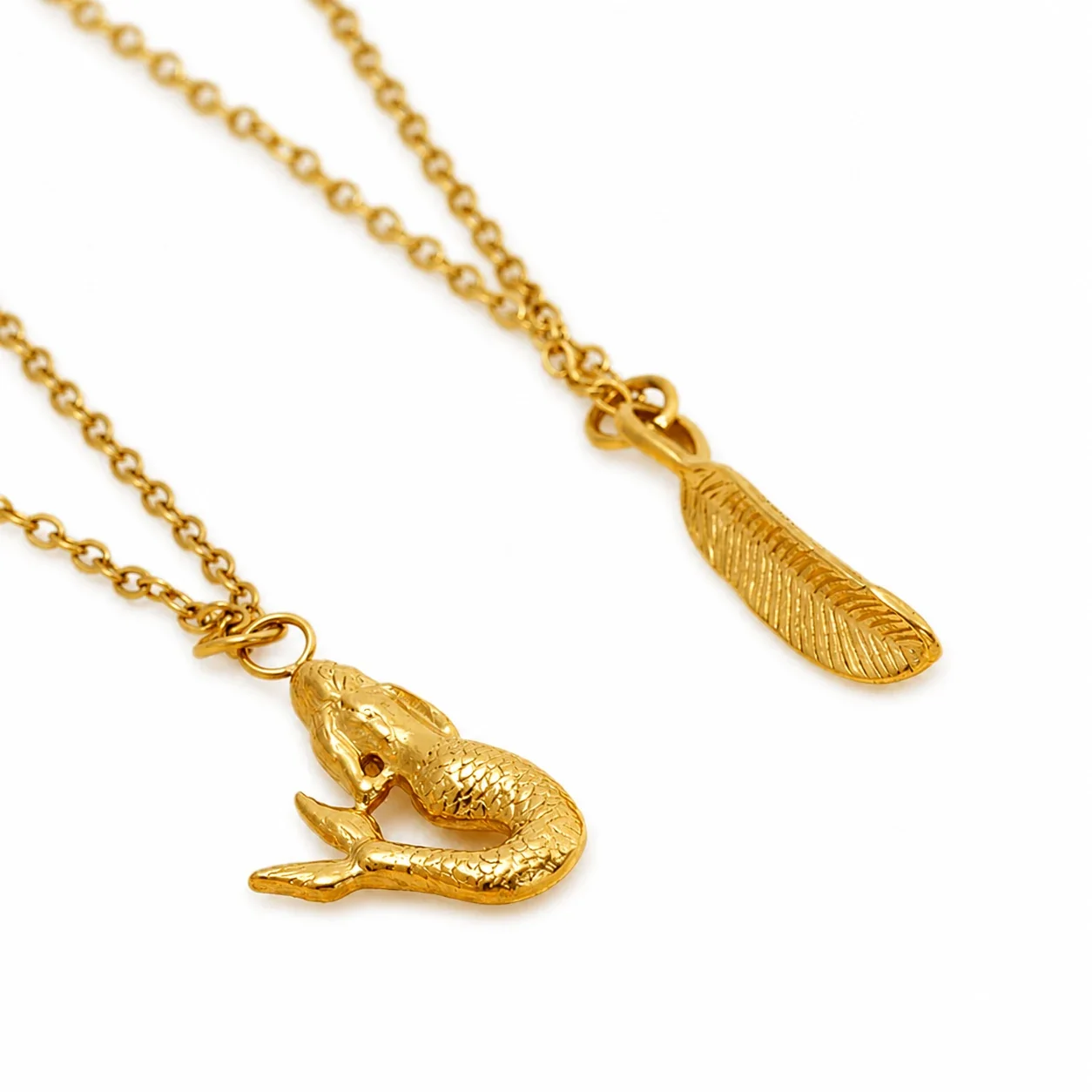 Sculptural Mermaid & Feather 316 Stainless Steel Necklace