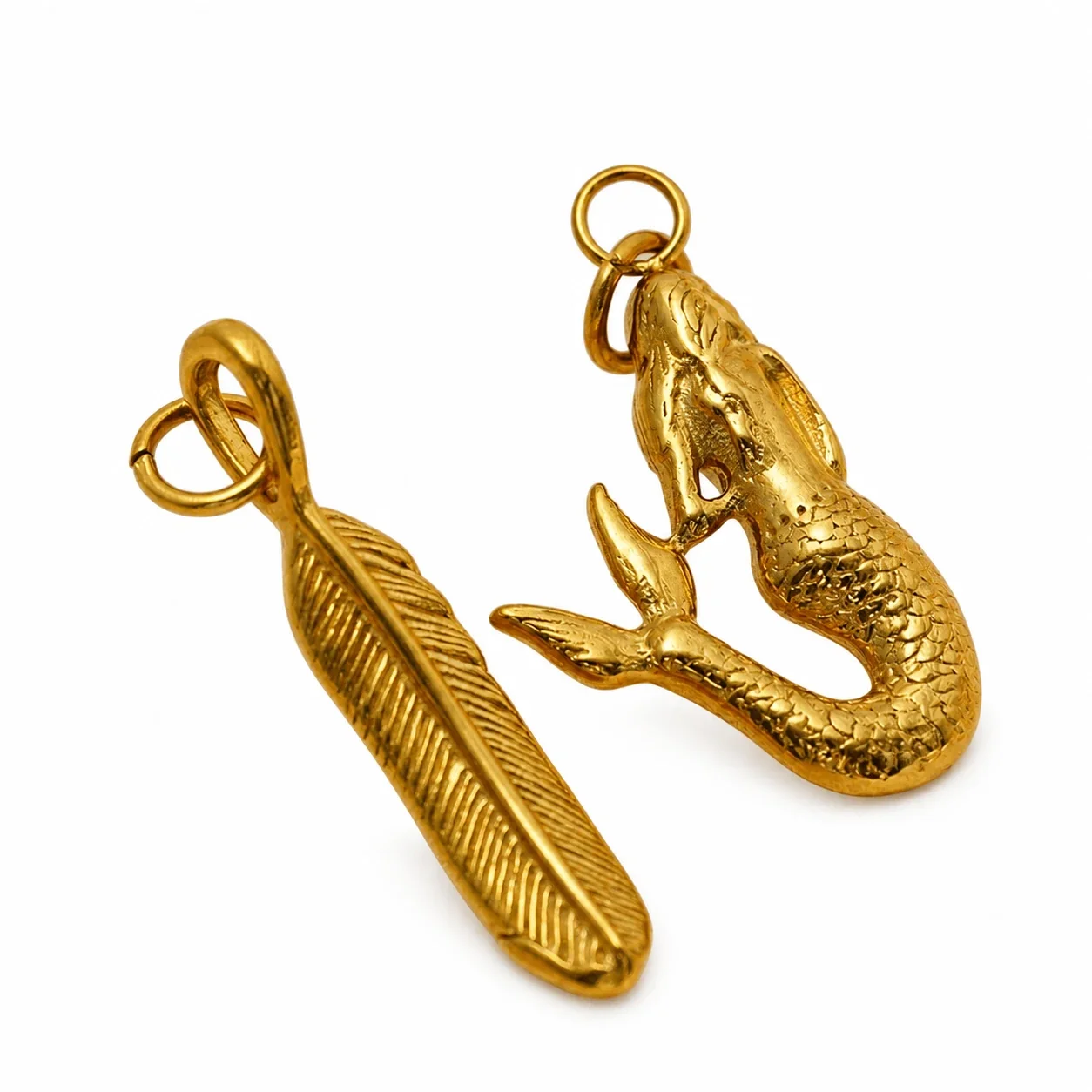 Sculptural Mermaid & Feather 316 Stainless Steel Necklace