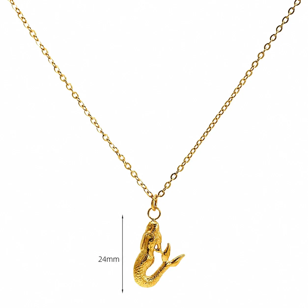 Sculptural Mermaid & Feather 316 Stainless Steel Necklace - Gold Mermaid with
