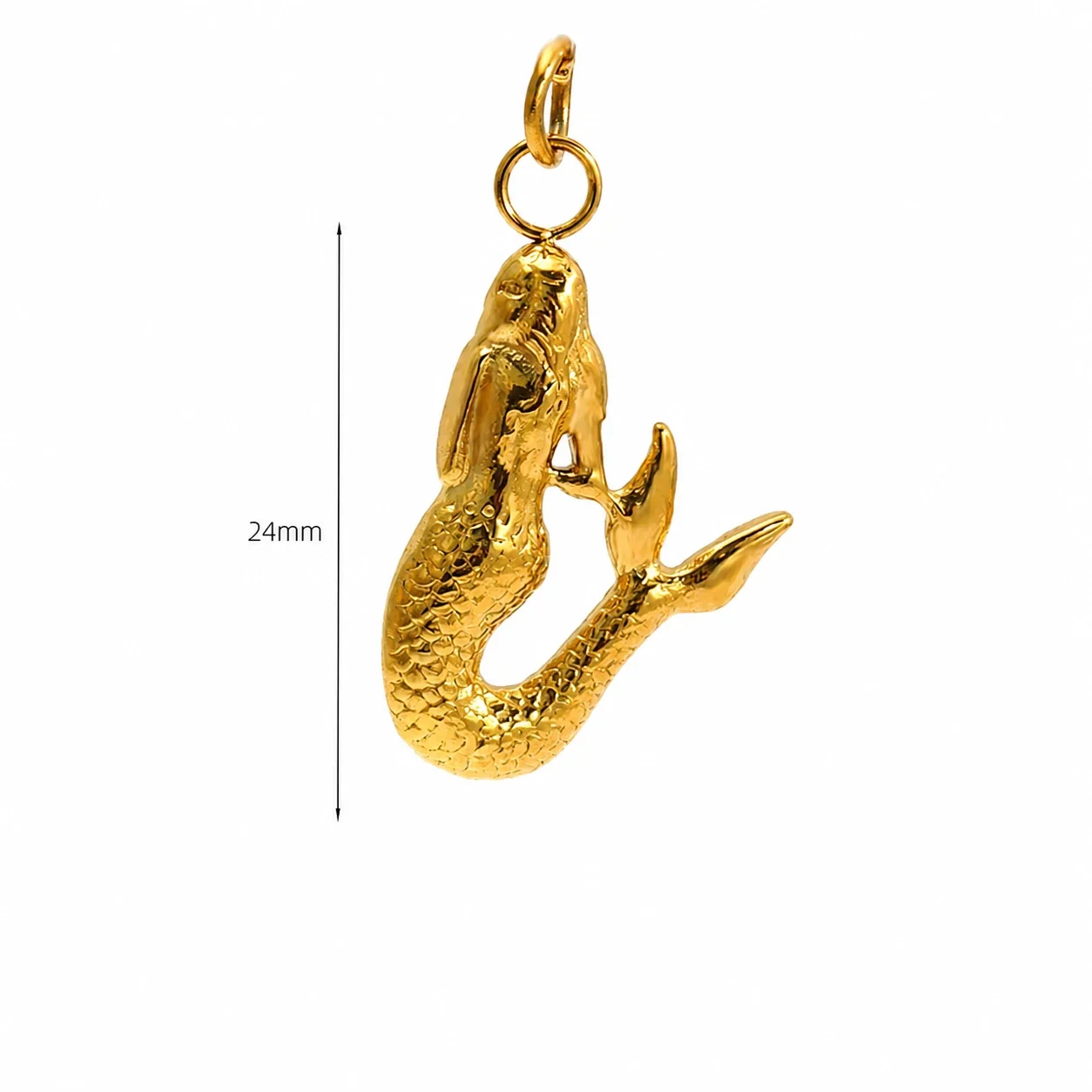 Sculptural Mermaid & Feather 316 Stainless Steel Necklace - Gold Mermaid