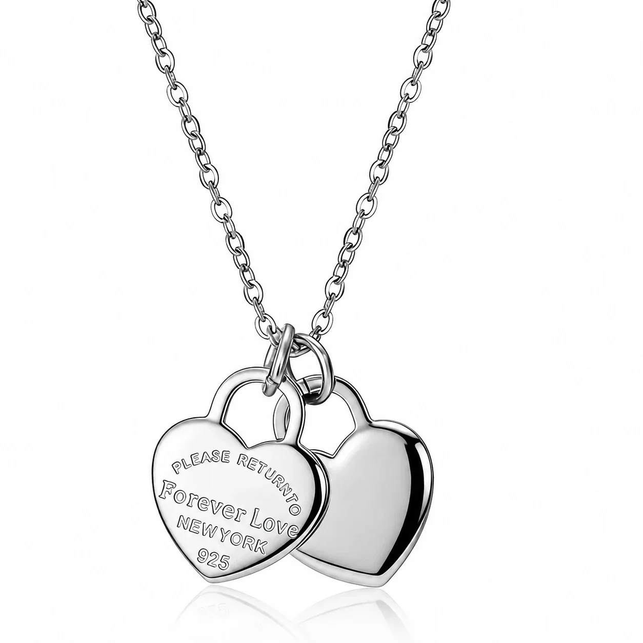 Heart Pendant Necklace with Double Charms Stainless Steel