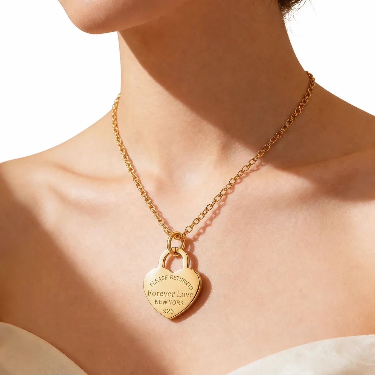 Heart Pendant Necklace with Double Charms Stainless Steel