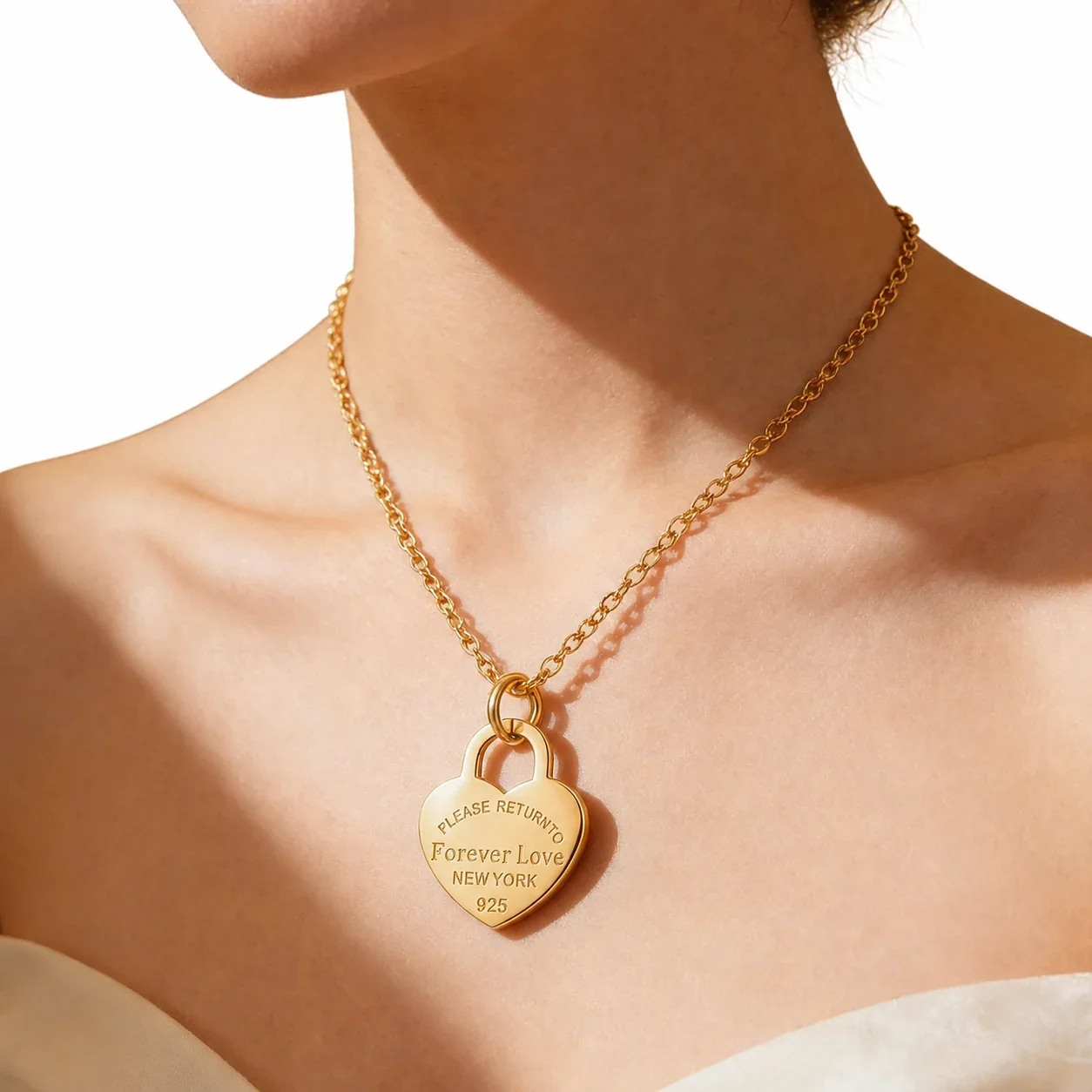 Heart Pendant Necklace with Double Charms Stainless Steel - Gold Single Heart