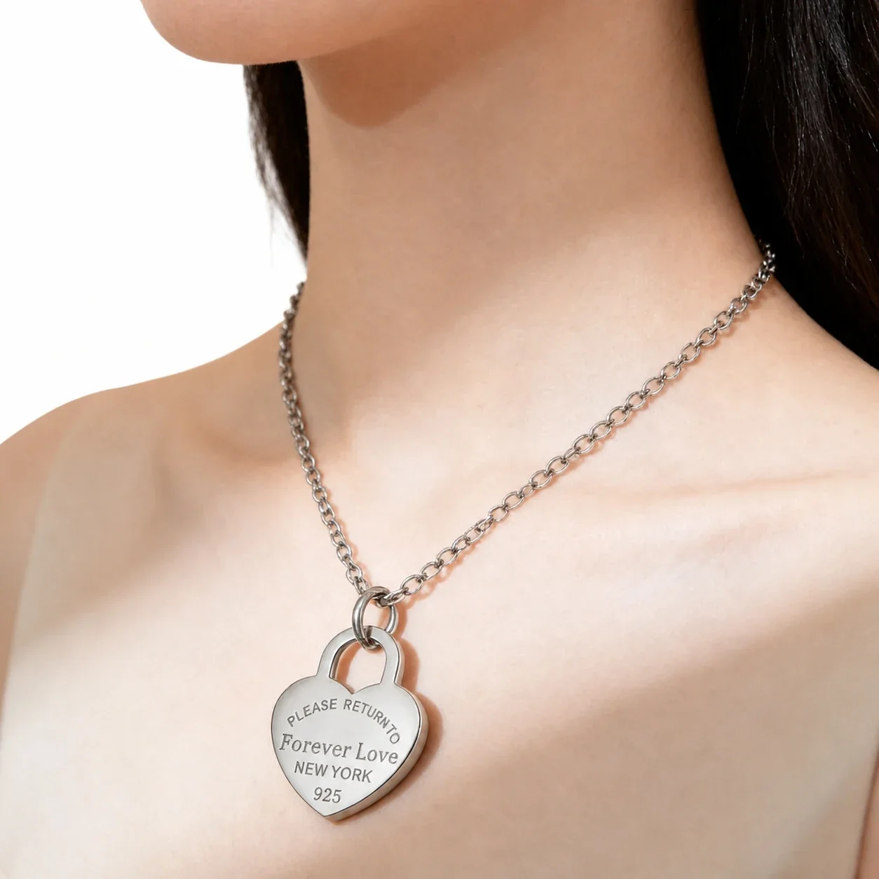 Heart Pendant Necklace with Double Charms Stainless Steel - Silver Single Heart