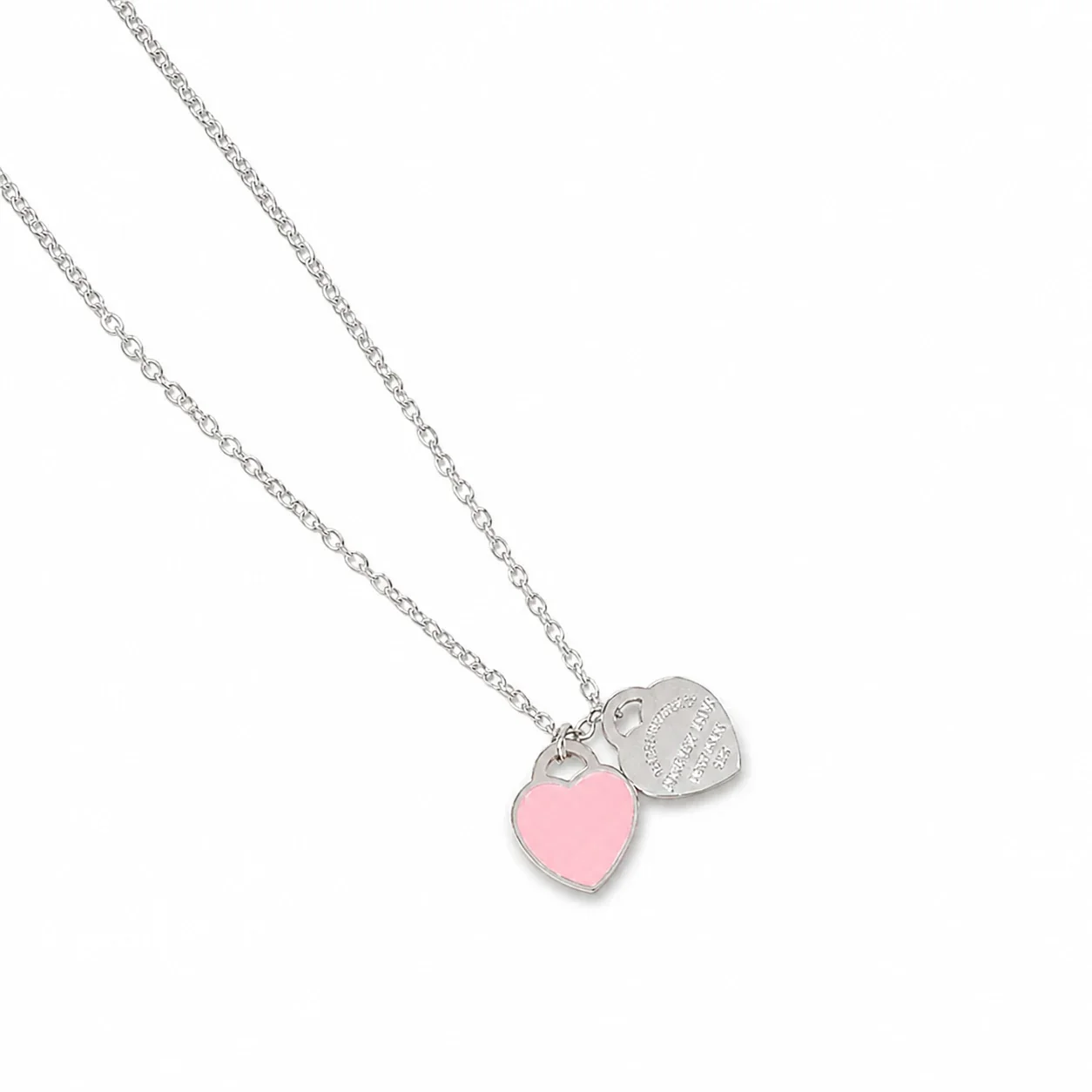 Heart Pendant Necklace with Double Charms Stainless Steel - Rose Gold Blue Enamel Heart