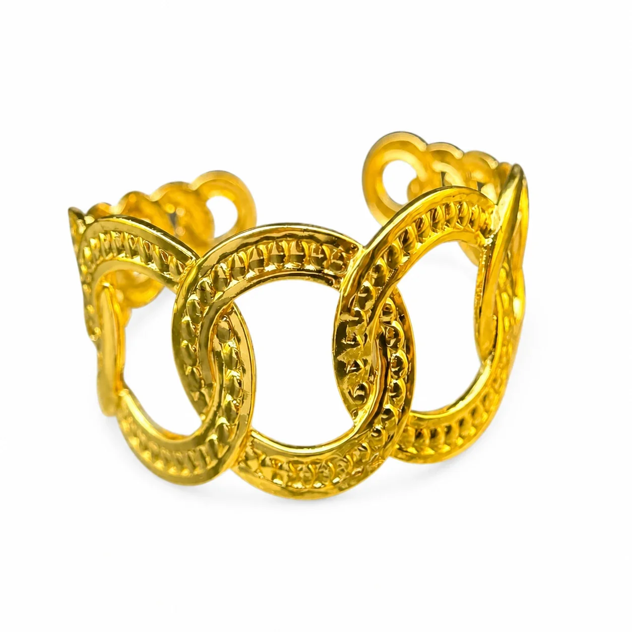 Sculptural Gold-Tone Open Oval Link Stainless Steel Cuff