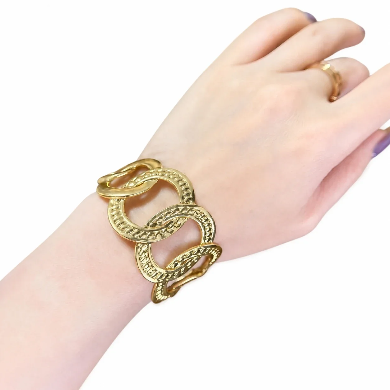 Sculptural Gold-Tone Open Oval Link Stainless Steel Cuff
