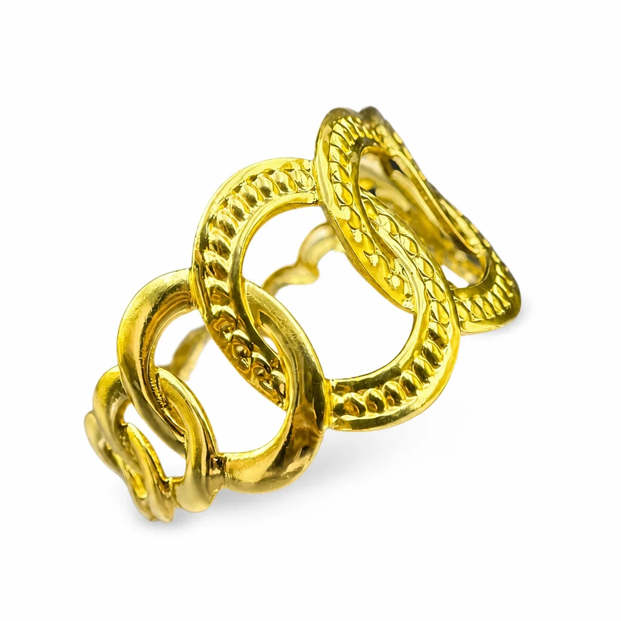 Sculptural Gold-Tone Open Oval Link Stainless Steel Cuff
