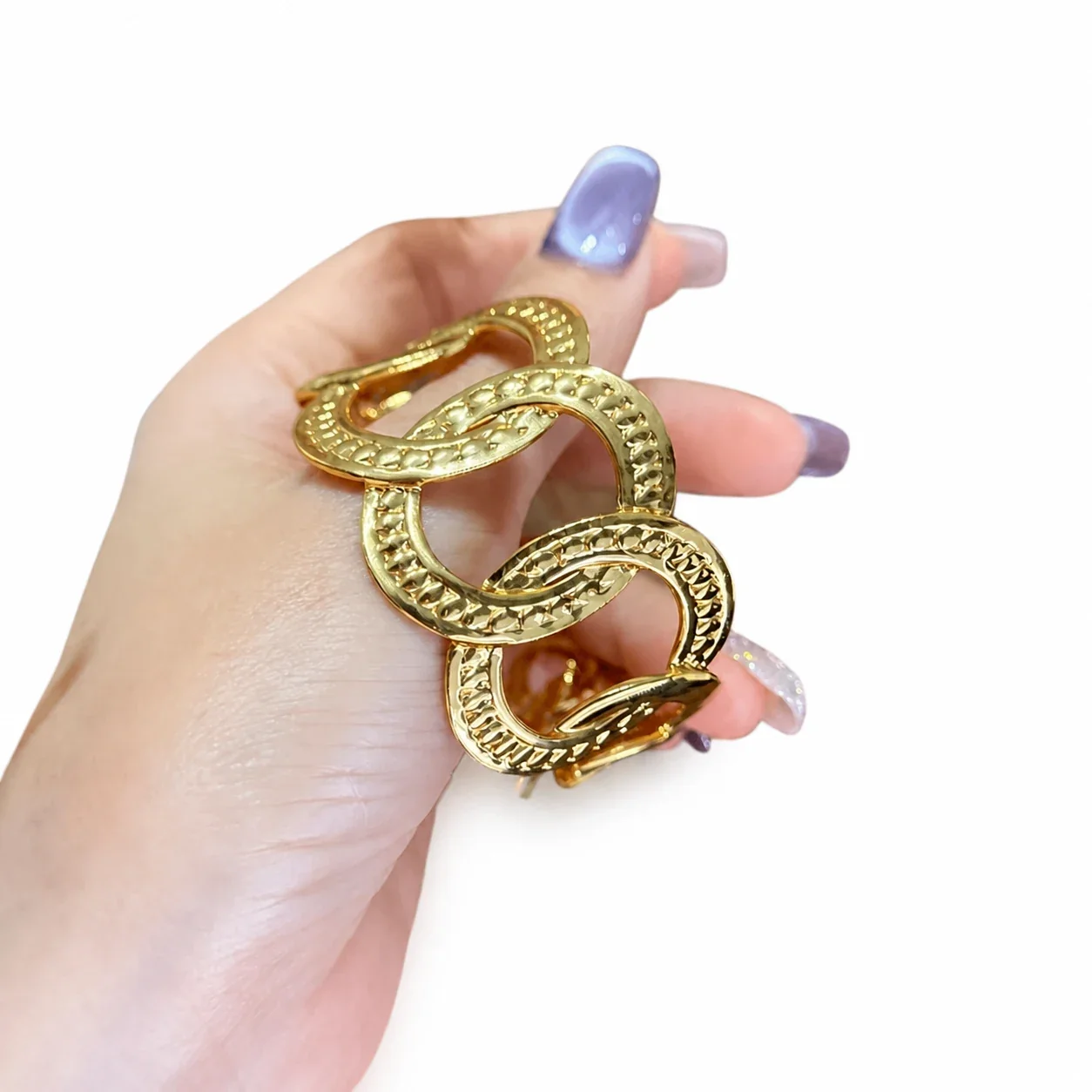 Sculptural Gold-Tone Open Oval Link Stainless Steel Cuff