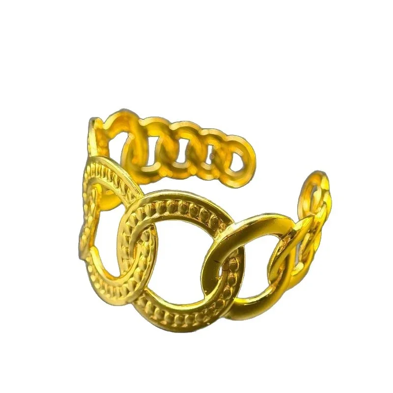 Sculptural Gold-Tone Open Oval Link Stainless Steel Cuff