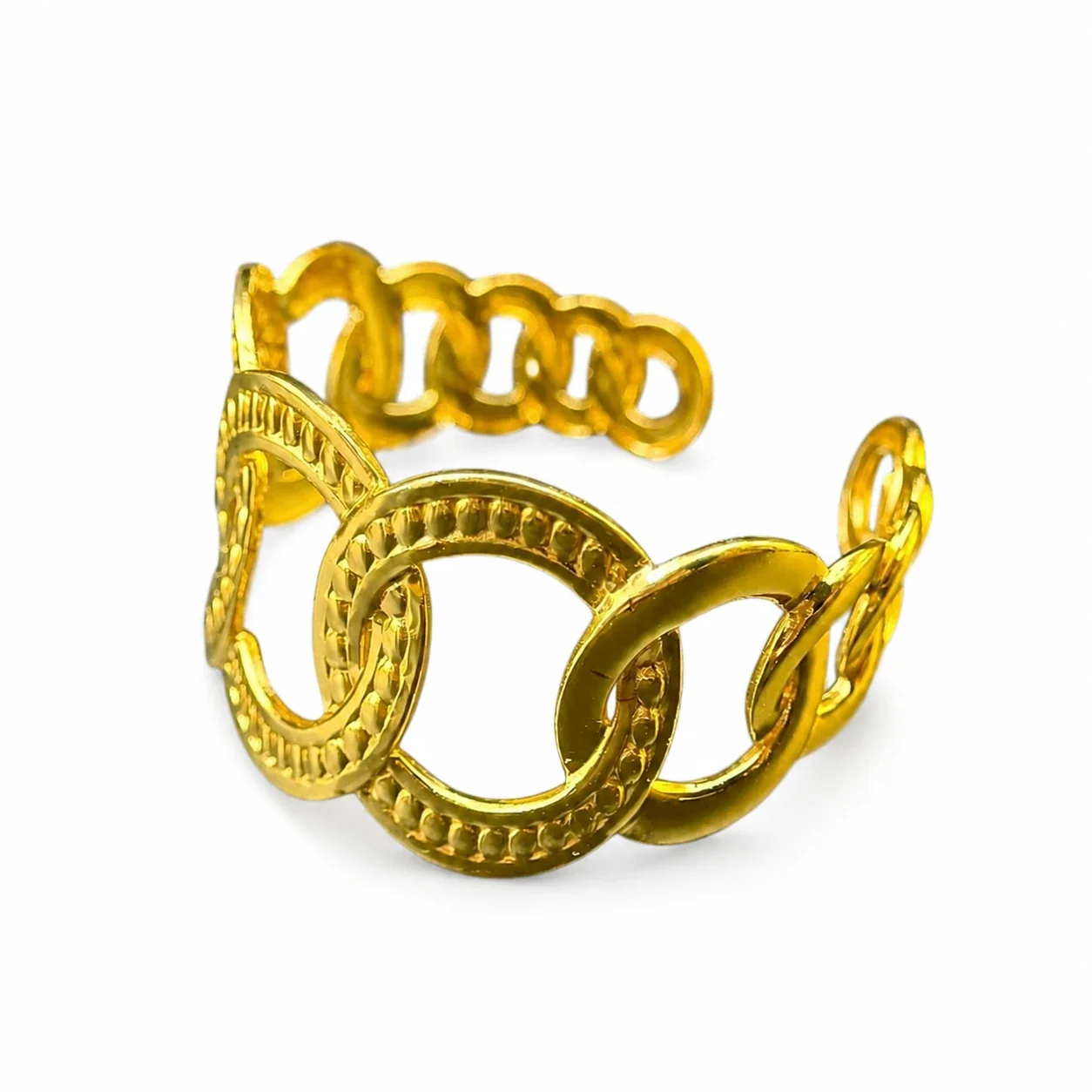 Sculptural Gold-Tone Open Oval Link Stainless Steel Cuff - Gold