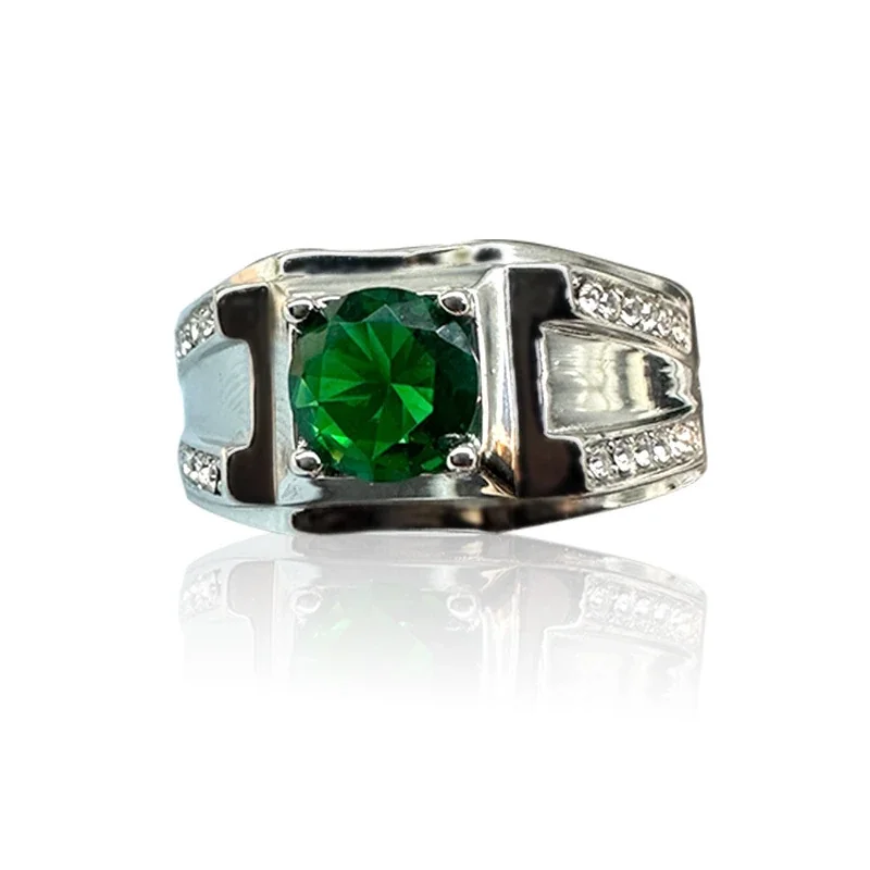 Bold 316 Stainless Steel Round-Cut CZ Signet Ring