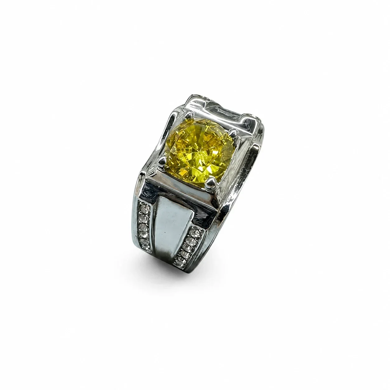 Bold 316 Stainless Steel Round-Cut CZ Signet Ring