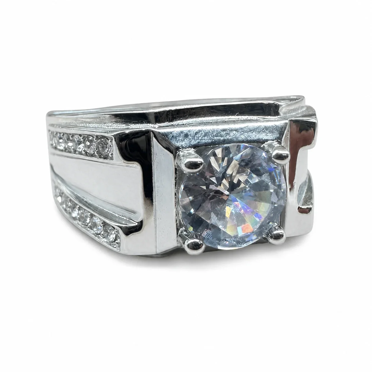 Bold 316 Stainless Steel Round-Cut CZ Signet Ring
