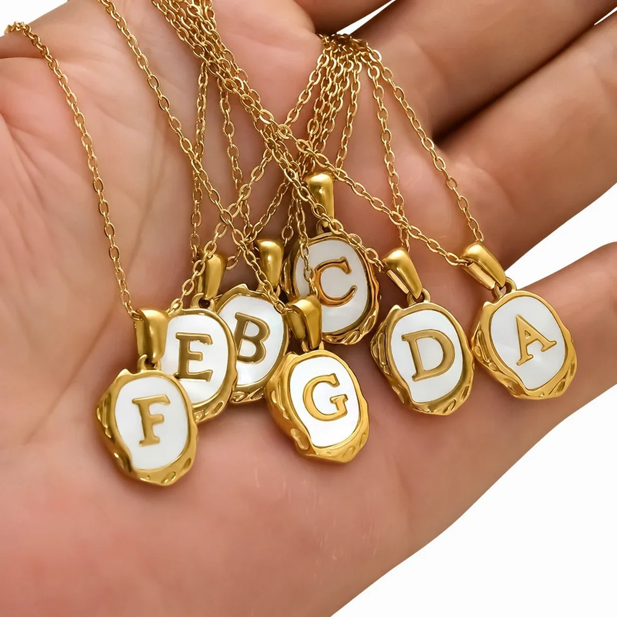 Molten Gold-Plated Shell Initial Pendant Necklace