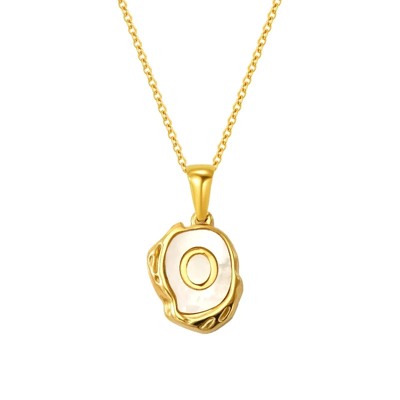 Molten Gold-Plated Shell Initial Pendant Necklace - Gold O Initial