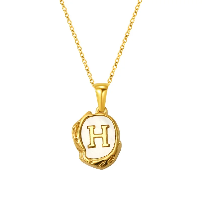 Molten Gold-Plated Shell Initial Pendant Necklace - Gold P Initial