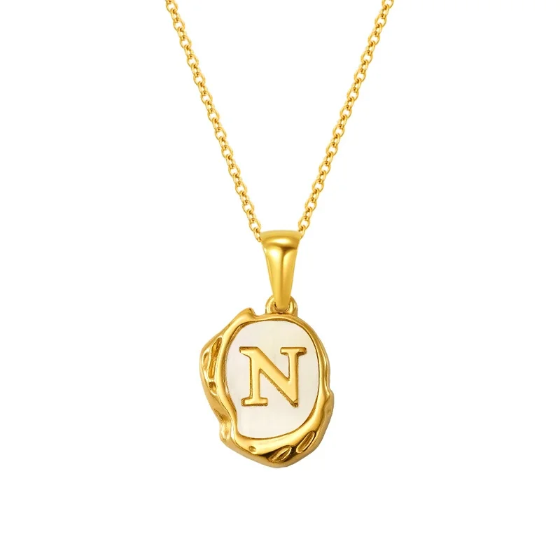 Molten Gold-Plated Shell Initial Pendant Necklace - Gold R Initial