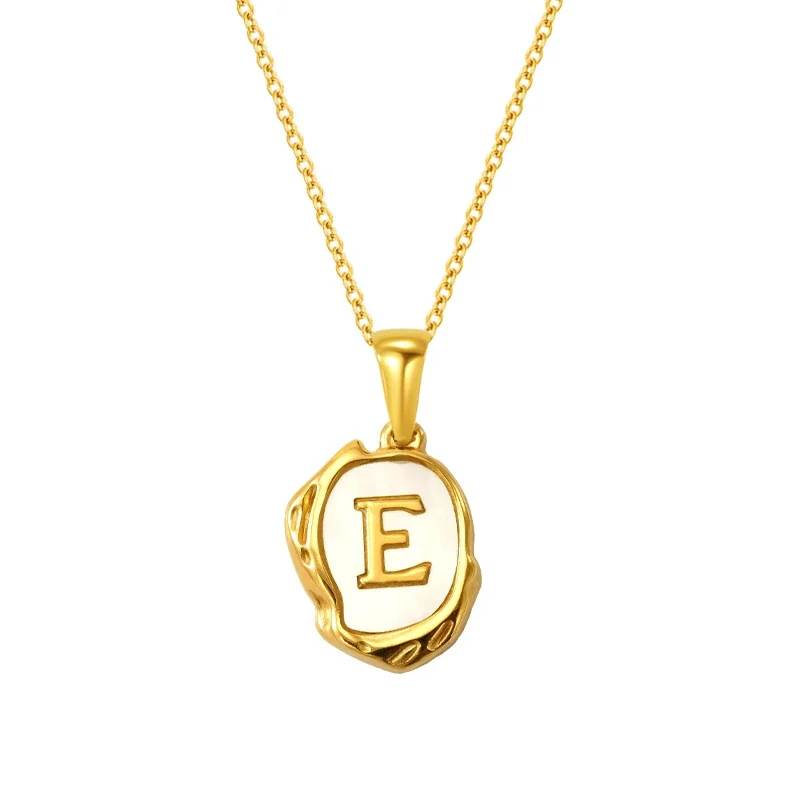 Molten Gold-Plated Shell Initial Pendant Necklace - Gold U Initial