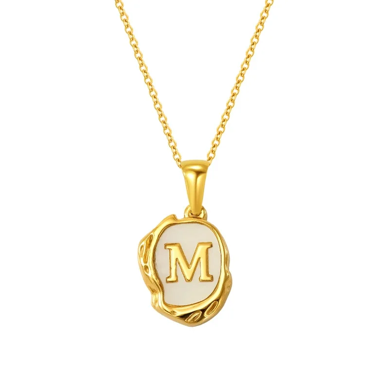 Molten Gold-Plated Shell Initial Pendant Necklace - Gold W Initial
