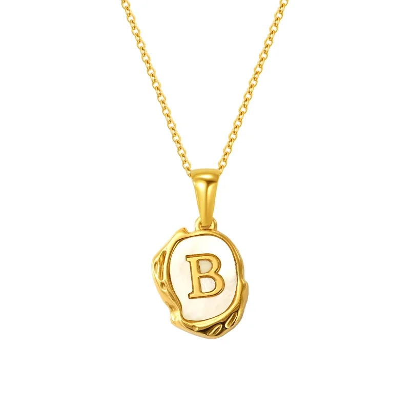 Molten Gold-Plated Shell Initial Pendant Necklace - Gold Z Initial
