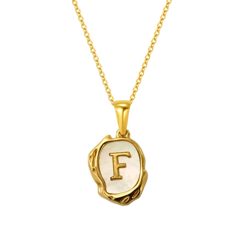 Molten Gold-Plated Shell Initial Pendant Necklace - Gold F Initial