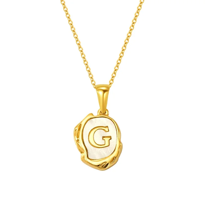 Molten Gold-Plated Shell Initial Pendant Necklace - Gold G Initial